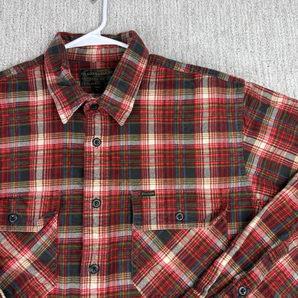 Filson Flannel Shirt Mens Large Heavyweight Plaid Long Sleeve Red